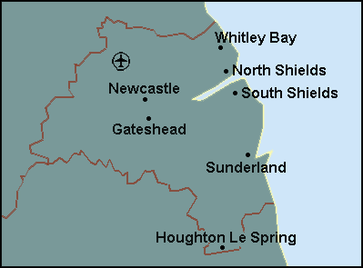 Tyne and Wear: Newcastle upon Tyne, Sunderland Լܱߵ map