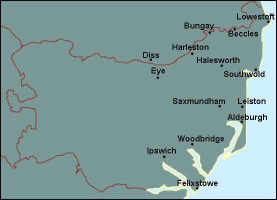 Suffolk: Felixstowe, Ipswich, Lowestoft Լܱߵ map