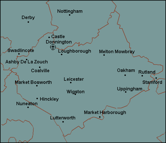 Leicestershire and Rutland: Leicester, Loughborough, Oakham, Uppingham Լܱߵ map