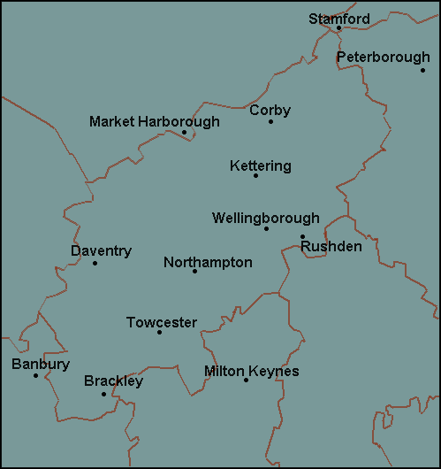 Northamptonshire: Kettering, Northampton, Wellingborough Լܱߵ map