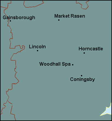 Lincolnshire: Lincoln, Gainsborough and surrounding area map