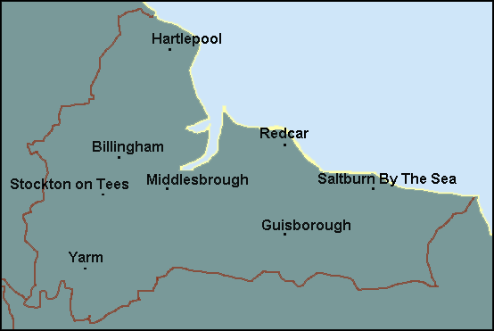 Durham and North Yorkshire: Hartlepool, Middlesborough and surrounding area map