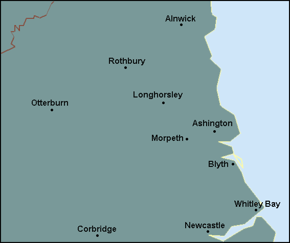 Northumberland: Ashington and surrounding area map