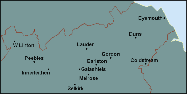 Scottish Borders: Galashiels, Peebles and surrounding area map