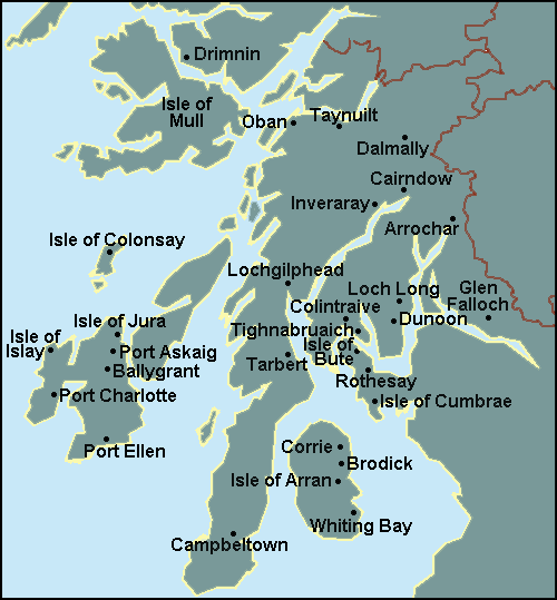 Argyll and Bute: Campbeltown, Oban and surrounding area map