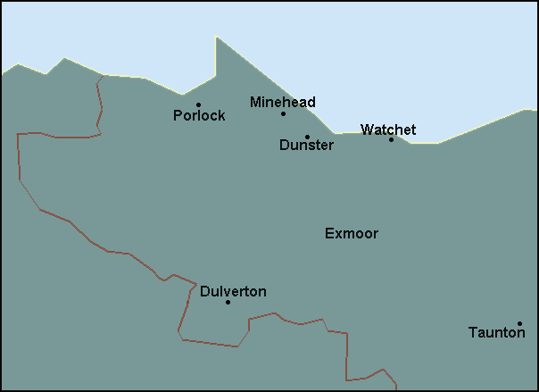 Somerset: Exmoor, Minehead and surrounding area map