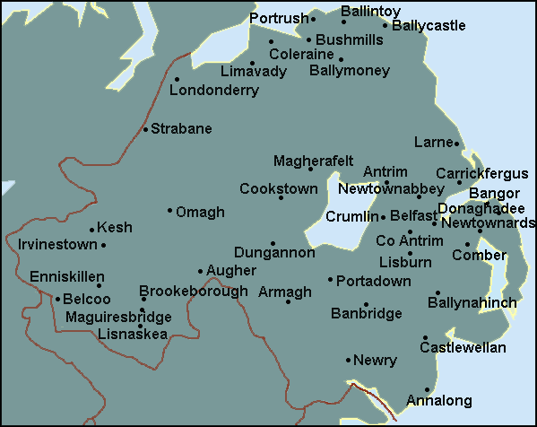 Northern Ireland: Belfast and surrounding area map