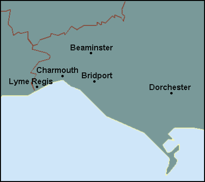 Dorset: Lyme Regis and surrounding area map