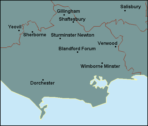 Dorset: Blandford Forum, Shaftesbury and surrounding area map