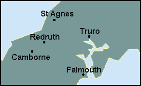 Cornwall: Falmouth, Redruth, Truro and surrounding area map