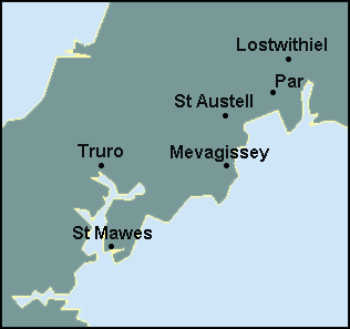 Cornwall: St Austell and surrounding area map
