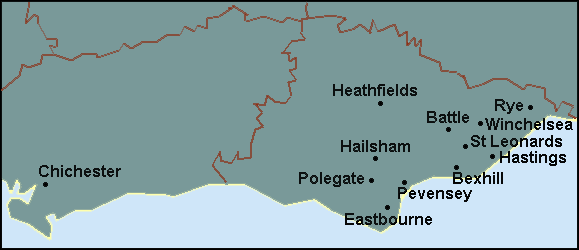 East Sussex: Eastbourne, Hastings and surrounding area map