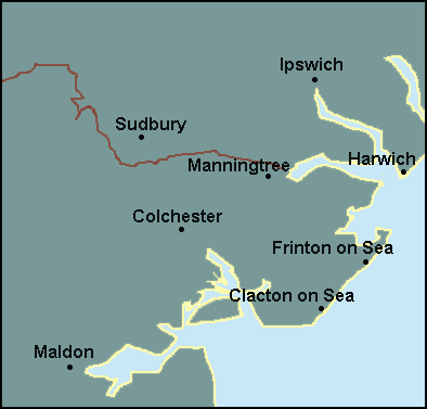 Essex: Clacton on Sea, Colchester and surrounding area map