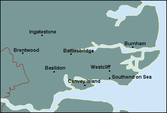 Essex: Basildon, Southend on Sea and surrounding area map