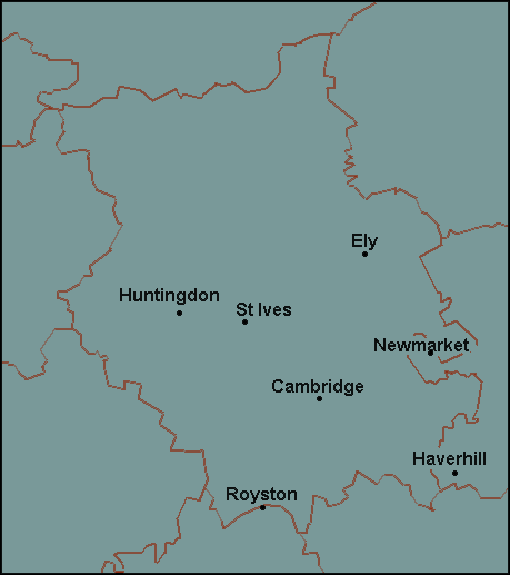 Cambridgeshire: Cambridge, Ely, Huntingdon and surrounding area map