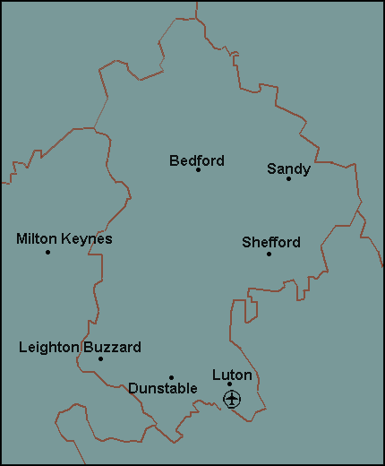 Bedfordshire: Bedford, Dunstable, Luton and surrounding area map