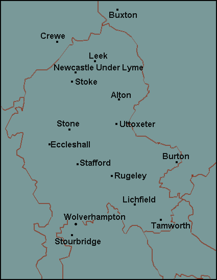 Staffordshire: Stafford, Stoke-on-Trent and surrounding area map