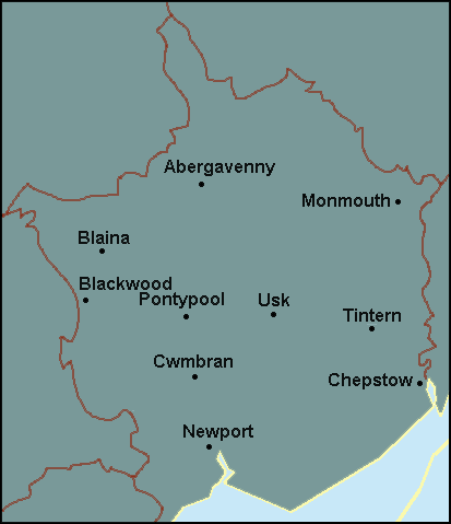Monmouthshire and Torfaen: Newport and surrounding area map