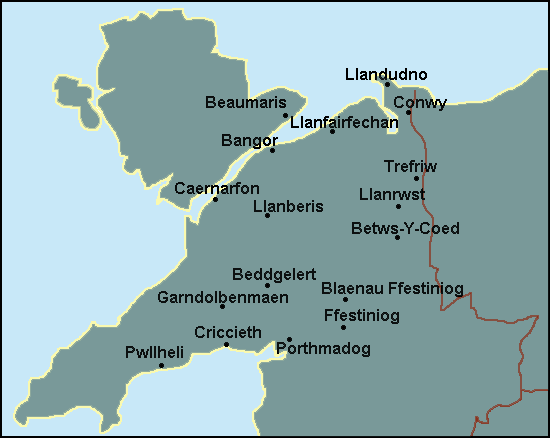 Conwy and Gwynedd: Bangor, Betws Y Coed, Porthmadog and surrounding area map