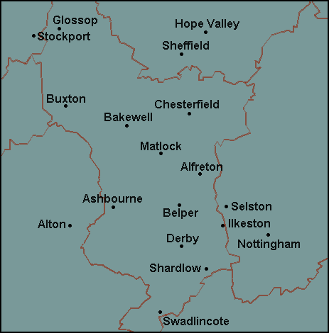 Derbyshire: Derby and surrounding area map
